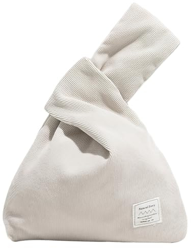 Anopo Borsa da Polso con Nodo da Donna Piccola in Velluto a Coste - Tote Elegante da Sera Beige