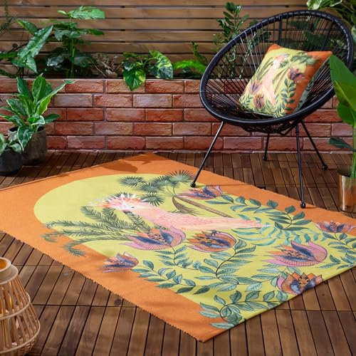 Wylder Tropics Cockatoo Outdoor/Indoor Rug – Tropical Bird Design (Orange – 120 x 170cm)