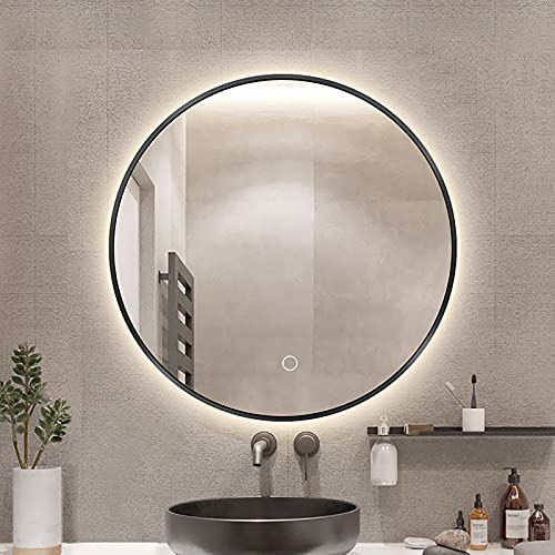 LED-Badezimmerspiegel, beschlagfrei, bruchsicher, Hintergrundbeleuchtung, Smart-Spiegel mit Touch-Schalter, Farbwechsel, rund beleuchtet, 60 cm, 70 cm, 80 cm, Aluminiumrahmen