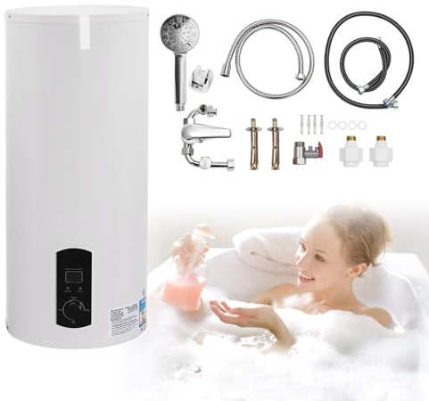 Scaldacqua elettrica 2 KW scaldabagno elettrico digitale verticale con doccetta con schermo LED per cucina, bagno e roulotte (100 L)