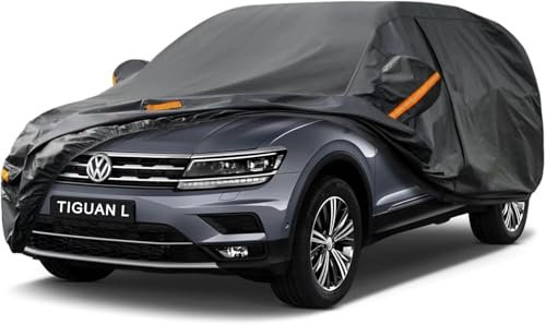 Kayme Autoplane Wasserdicht Atmungsaktiv für VW Tiguan L/Allspace (2016-2025), 7 Schichten Vollgarage Autoabdeckung für Regen Sonne Staub Schutz Verkratzt, Autoabdeckung mit Reflektierenden Streifen.