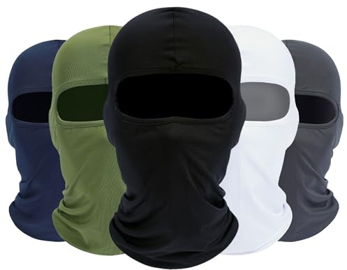 ROXUN Balaclava Ski Mask, 5 Pack Neck Gaiter Motorcycle Scarf Summer Cooling UV Protector Men/Women, Black+white+navy Blue+army Green+dark Gray, One size