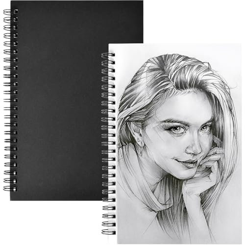 Xrten 100 Seite Künstler Skizzenblock,Skizzenbuch A5,Skizzenbuch Din A5 2 Stück Coil Notebook Buch Kraftpapier Schwarz Sehr Festes Papier Cardbook für EIN Zeichenbrett zum Zeichnen und Skizzieren