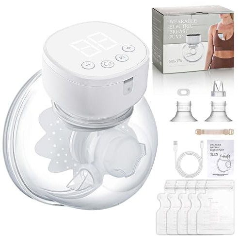 Tuocal Electric Breast Pump Hands Free LED Display Wearable Breastfeeding Pumps 3 Modes and 9 Levels Low Noise Rechargeable Wireless Protable with 19/21/24mm Flanges Breast Milk Storage Bag
