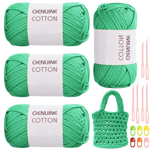 RANJIMA Filato Verde Natalizio, 4 Pezzi Semplice per Principianti, Filato a Maglia Ben Visibile Con Accessori, in Nylon di Cotone per Vestiti