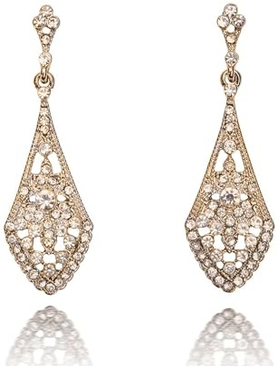 Lovett & Co - Art Deco Long Drop Earrings for Women - 1920s Classic Diamante Earring with Glass Crystal - Nickel Free Earrings & Vintage jewellery for Women