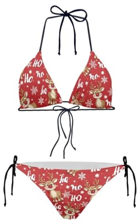 Annejudy Neckholder-Bikini-Set für Damen, 2-teilig, Triangel-Badeanzüge, freche Krawatte an der Seite, Weihnachts-Rentier, Medium