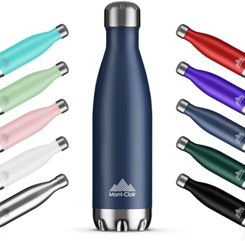Mont-Clair H2O Gourde isotherme - Bouteille isotherme sans BPA - Gourde inox 1L, 24h froid & 12h chaud - Bouteille d'eau en acier - 1L, Bleu foncé
