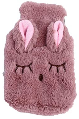 Bouillotte avec Couvercle, Bouillotte Antidéflagrante pour éviter les Brûlures, Motif de Lapin Détachable, Housse en Peluche, Sac D'eau Chaude (rose red)