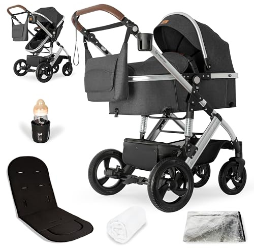Bergsteiger Nizza 3 in 1 Kinderwagen, Kombikinderwagen Komplettset, Babywanne & Buggy Sportsitz inklusive, Auto-Babyschale & Isofix Station optional