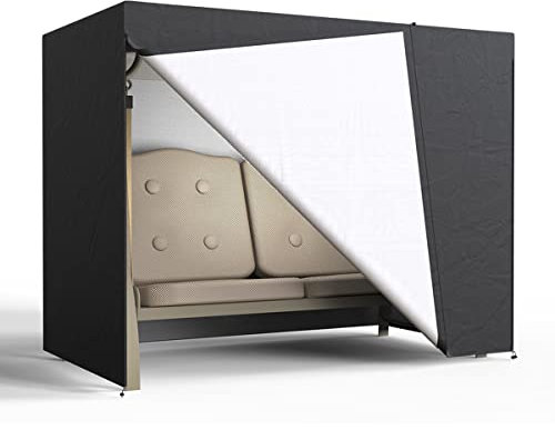 2 Seater Garden Swing Covers Waterproof Windproof Anti-UV 210D Oxford Fabric Outdoor Swinging Chair Cover Heavy Duty Patio Garden Hammock Cover with Zips,160x125x170cm