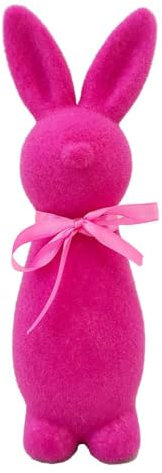 Rtyweth Osterhasen-Dekoration mit Fliege, 24,9 cm, beflocktes Kaninchen-Ornament, Mittelstücke für Frühling für Ostern