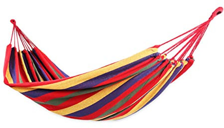 GAROZATION Tragbare Outdoor Hängematte Aus Rotem Segeltuch 190x80cm Mit Streifenmuster Für Camping Garten Reisen