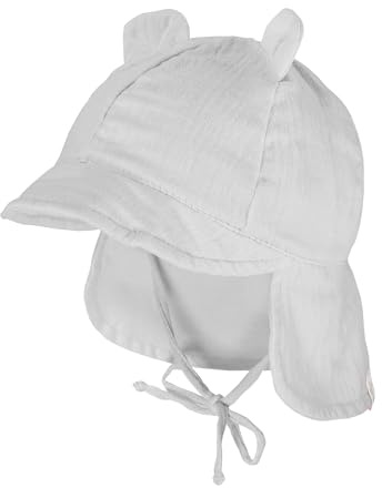 maximo GOTS Baby-Schildmütze, Öhrchen Musselinstoff, Nackenschutz, Bindeband