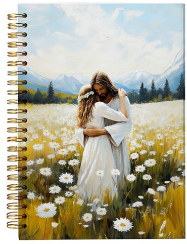 bitCNY Christliches Jesus-Spiralnotizbuch mit Gänseblümchen-Motiv, religiöses Tagebuch, Gebetstagebuch für Frauen, christliches Geschenk für Frauen, Bibel-Notizbücher für Notizen, 14 x 21 cm
