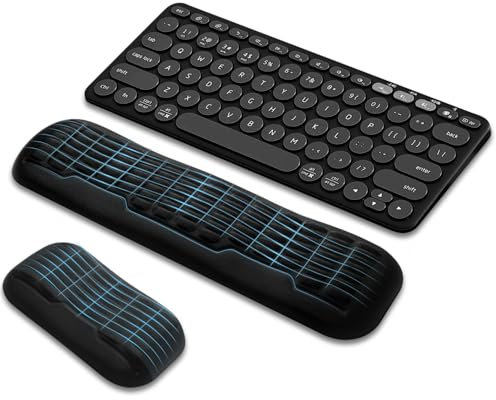 UnivoColors Repose-poignet ergonomique 3.0 pour clavier et souris de taille compacte avec support incurvé ondulé, base antidérapante, parfait pour le travail et les jeux (noir)