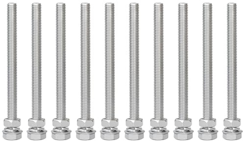 10 jeux d'écrous et boulons en acier inoxydable – Boulon à machine hexagonal avec rondelle (M8 x 100 mm)