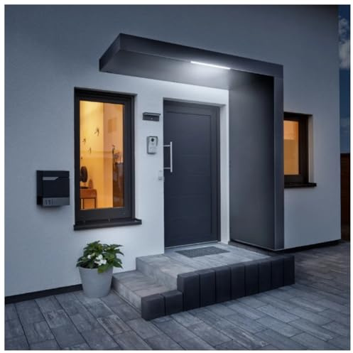 Gutta Vordach für Haustür mit Seitenteil - wetterfeste Aluminium Überdachung für Eingangstür - Sonnen- und Regenschutz für den Eingangsbereich & Fassade - 200 cm mit Seitenteil rechts und Briefkasten