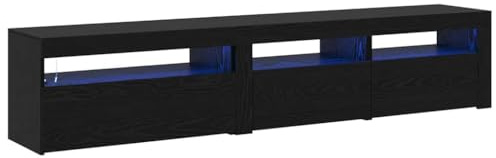 vidaXL TV Cabinets 2 pcs Black oak 195 x 35 x 40 cm Engineered wood, Living Room Decor, Modern Tv Stand, Lowboard Unit, Rectangular Design, Built-In Lighting, Ample Storage, Entertainment Center