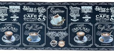 Tapis de cuisine Café Time Noir - Style Chabby Chic Tableau Vintage avec tasses à café | Super absorbant, antidérapant, lavable en machine, parfait avec robot et animaux (cm_60_x_240)