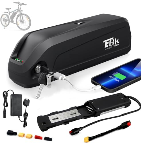 Ebkrides Batteria per Bici Elettrica con Caricabatteria - 48V 13Ah Hailong Batteria Ebike Agli Ioni di litio Rimovibile Batterie con Piastra Base 4 Pin, Indicatore LED, Porta USB