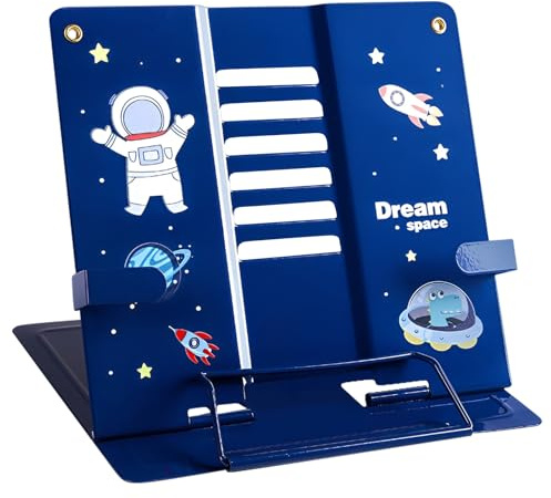 Mecmbj Buchständer Kinder, Verstellbarer Faltbarer Leseständer(Astronaut) | Buchständer aus Metall, mit 6 Verstellbaren Positionen, für Lehrbuch, Dokument, Musikbuch, Büro, Schule, Kochbuchhalter