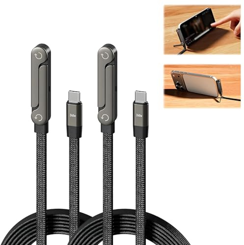 2-in-1-Ladekabel mit unsichtbarem Ständer, 240W USB-C, 360° verstellbar