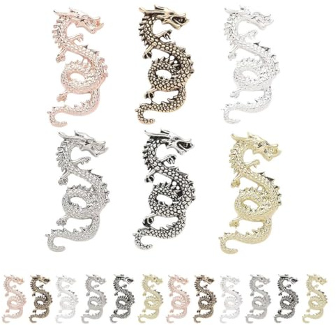 KICHOUSE 30 Pcs Dragon Nail Charms Metal Decorative Nail Charms 3d Embossed Chinese Style Lightweight Aluminum Alloy for Party and Dating Color