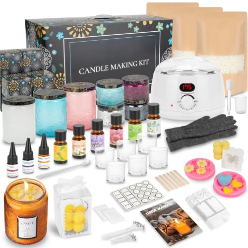 TECHMUR Kerzen Selber Machen Set, Komplette DIY Kerzen Set mit Elektrischer Wachsschmelzer, 1200g Natürliches Sojawachs, ätherischem öl, Kerzenfarbe, Gläsern, Aufklebern für Erwachsene Anfänger (Weiß)