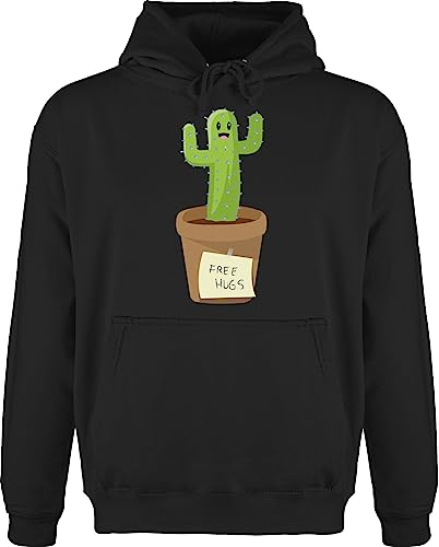 Shirtracer Hoodie Herren Pullover Männer - Sprüche Statement - Free Hugs Kaktus - XL - Schwarz - mit Aufschrift Cactus Pulli Statements Hug Spruch for