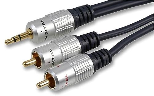 rhinocables - 3.5mm Aux to 2 RCA Audio Cable | Gold Contacts for Hi-Fi & Car Stereo | Versatile Connectivity | OFC Construction, Gold, 5m