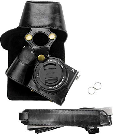 kinokoo PU Leather Camera Case Compatible for Sony A6300 A6400 A6000 and 16-50mm Lens - Black