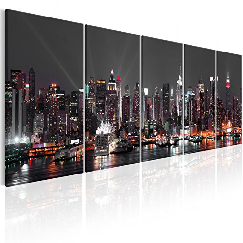 B&D XXL Acrylglasbild New York 200x80 cm 5 Teilig Wandbild auf Acryl Glasbilder Kunstdruck Moderne Acrylglas Platte Wanddekoration Geschenke Heimdekoration Glasbild - Skyline New York NY Stadt City