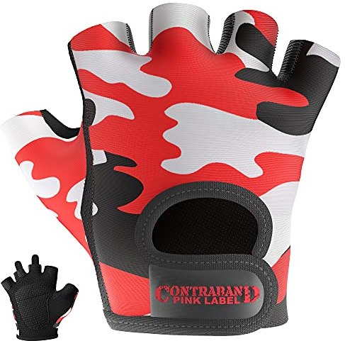 Contraband Pink Label 5217 Damen Design-Serie Gewichtheber-Handschuhe (Paar) – leicht, vegan, mittelgroß, gepolstert, Mikrofaser-Amara-Leder mit Griplock-Silikon (rot, mittel)