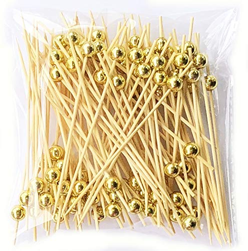 AILEXI Bâtons de cocktail 100 coups de bâtonnets de bois fournitures de fête garniture de doigt nourriture fruits sandwich grignotage - Perles Or