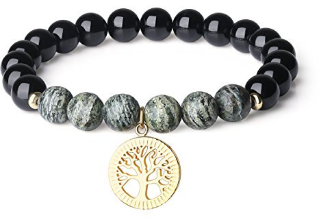 COAI Geschenkideen Yoga Armband Reiki Armband aus Schörl und Zebra Jasper mit Lebensbaum Zubehör für Damen und Herren
