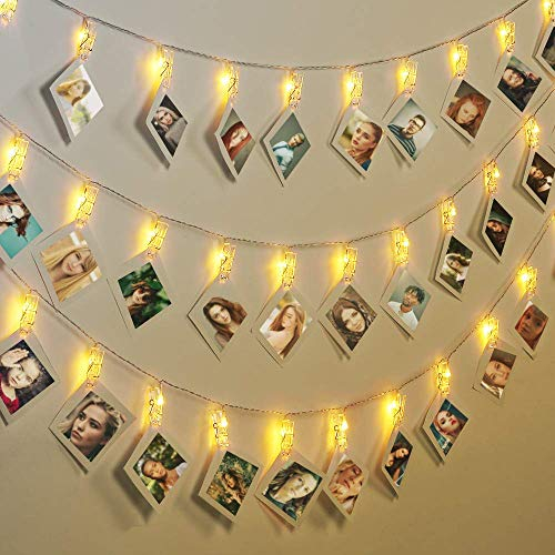Sunboia LED Foto Clips Lichterketten,Warmweiß,3 Modi 20 Foto-Clips, 2-in-1 USB/Batteriebetrieben Stimmungsbeleuchtung,Dekoration für Schlafzimmer, Wohnzimmer, Fotowanddekoration