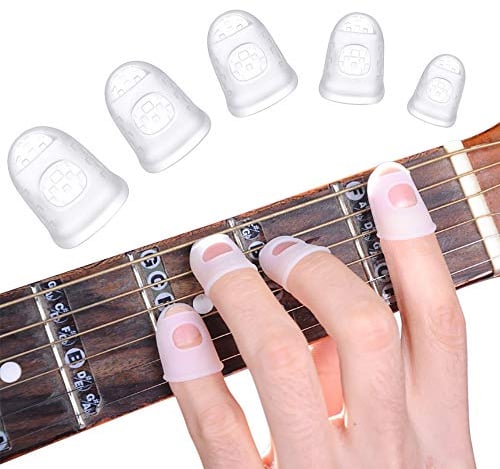 Silikon Fingerschutz Gitarre, 40 Stück 5 Größen Anti-Rutsch Gummi Fingerschutz fur Kinder Erwachsene, Fingerkuppenschutz Guitar Ukulele Saiten Instrument Fingerspitzen Schutz Ideal Gitarren Zubehör