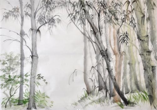 STROXTH WALLPAPER Papier Peint Panoramique Forêt Bambou Noir Et Blanc Sur Mesure Soie Effet 3d Paysage Chinois, RéTro Peint Main Bambou Vert Feuillage Chambre Adulte Enfant Poster Geant Mural