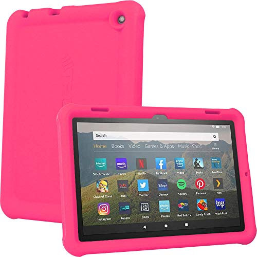 TECHGEAR Bumper Coque pour Nouvelle Tablette Fire HD 8 HD 8 Plus 12e Gén / 2022, Coque de Protection Caoutchouc Résistante aux Chocs avec Bords et Coins Renforcés + Film de Protection [Rose]