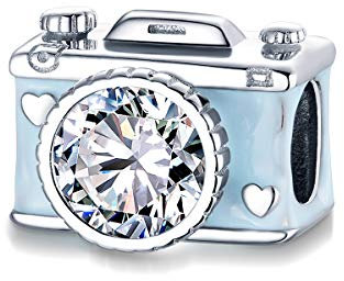 Charm Beads - Abalorio de viaje de plata de ley 925 con cristal esmaltado azul y negro para pulsera o collar Pandora, Plata de ley esmaltado Cristal Plata de ley, Crystal