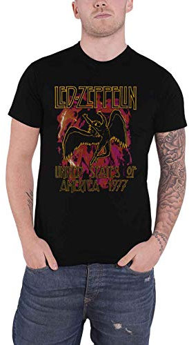 Led Zeppelin T Shirt Black Flames Band Logo Official Mens Black L