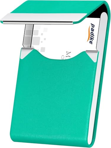 Padike Professional Business Card Holder PU Leather Business Card Case Name Card Holder Slim Metal Pocket Card Holder with Magnetic Shut (Y-Lake Blue)