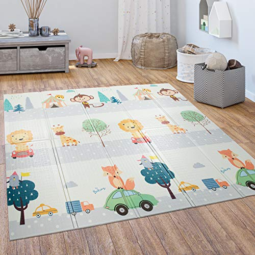 Paco Home Spielmatte Krabbelmatte Baby Kinder Matte Faltbar Abwischbar Wendbar Tier Motiv, Grösse:150x200 cm, Farbe:Bunt