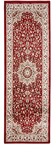 Carpeto Teppich Flur 80x200cm Rot Klassisch Traditionell Orientalisch | Teppich für Eingangsbereich Büro Küche Wohnzimmer Schlafzimmer Pflegeleicht Tierfreundlich Allergikerfreundlich Mittelflor