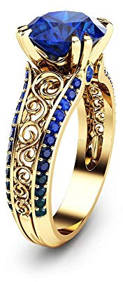 DJMJHG Blauer Saphir Blumenring 14K Gold Farbe Diamant Peridot Edelstein Rubin 1 Karat Zierliche Cirle Ringe Für Frauen 8
