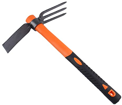 LUBAN Azada Doble con Pala forjada Resistente y Mango ergonómico Antideslizante Rastrillo de Doble Cabeza de 38,5 mm / 15 Pulgadas para jardinería Caza Paisajismo al Aire Libre
