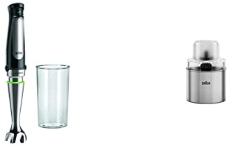 Braun MultiQuick 7 MQ 7000X Stabmixer inkl. 600 ml Mix- & Messbecher, 1000 Watt, schwarz & Braun Kaffee- und Gewürzmühlen Aufsatz MQS 270 SI mit EasyClick Plus System, Silber