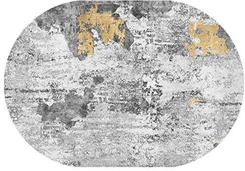 Rururug Teppich Oval 120 x 160 cm Wohnzimmer Kurzflor mit Antirutschmatte Schlafzimmer Teppiche Anti-Rutsch Unterseite Sofa,zeitgenössisch lässig grau gelb abstrakt,Oval 120 x 160 cm