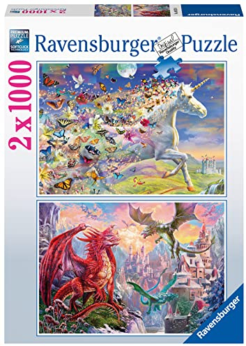 Ravensburger Puzzle 80525 - Einhorn und Drachen - 2X 1000 Teile Puzzle für Erwachsene und Kinder ab 14 Jahren